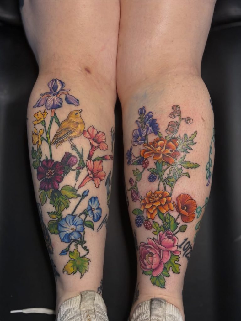 botanical wildflower bird leg tattoo wilmington de.jpg 768x1024